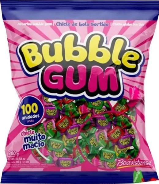 Chicletes Sabores Sortidos Bubble Gum - Pacote 300G - 100 Unidades