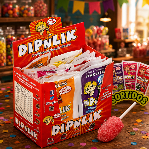 Pirulito DipnLik Sabor Sortidos - Caixa 200g - 25 Envelopes