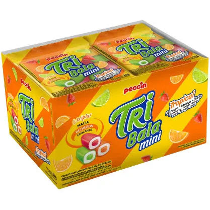 Bala Recheada Tribala Mini Tropical - Caixa 360g (12 unidades de 30 gramas cada)