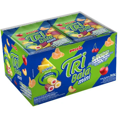 Bala Recheada Tribala Mini 2 Frutas - Caixa 360g (12 unidades de 30 gramas cada)