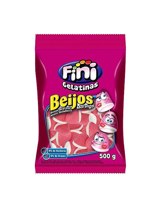 Bala de Gelatina Beijos de Morango 500g - Fini