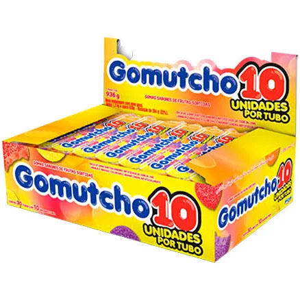 Bala de Goma Tubo Gomutcho Frutas Sortidos - Caixa com 30 Tubos