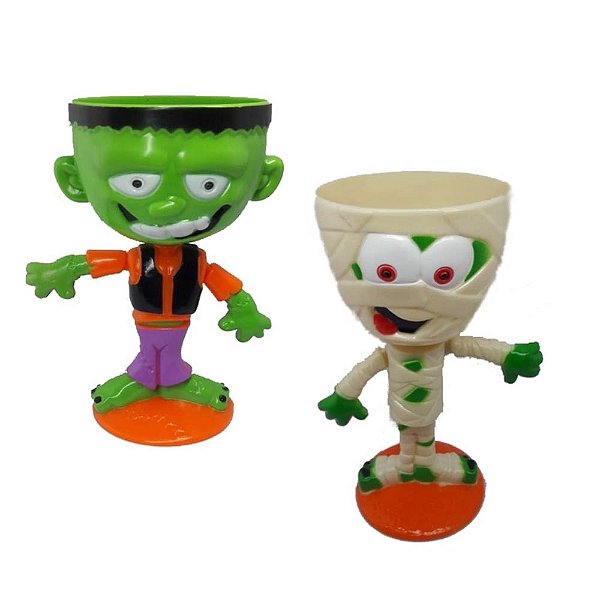 Taça Plástica Colorida Monstrinhos C/ Braços Articuláveis Halloween - Sortido - 1 Unidade