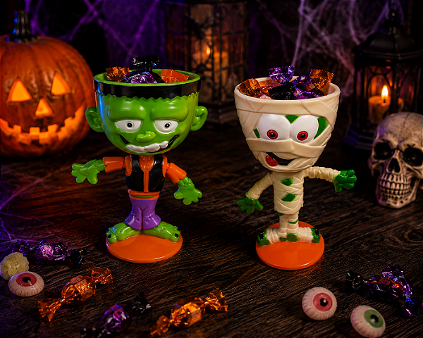 Taça Plástica Colorida Monstrinhos C/ Braços Articuláveis Halloween - Sortido - 1 Unidade