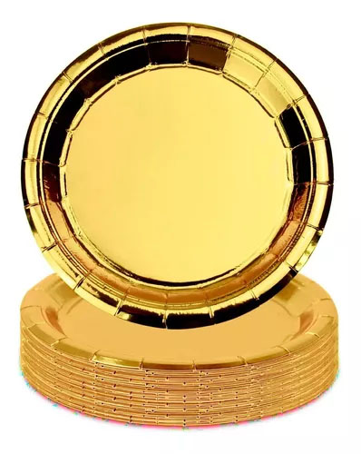 Prato de Papel Dourado 18cm - 8 Unidades