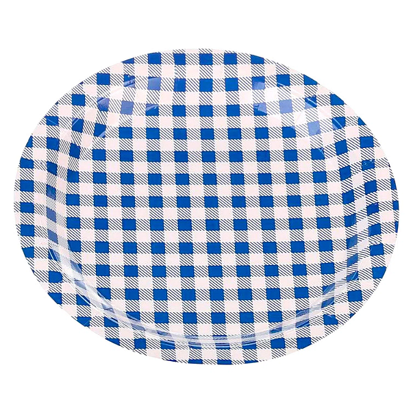 Prato de Papel Xadrez Azul 18cm - 8 Unidades