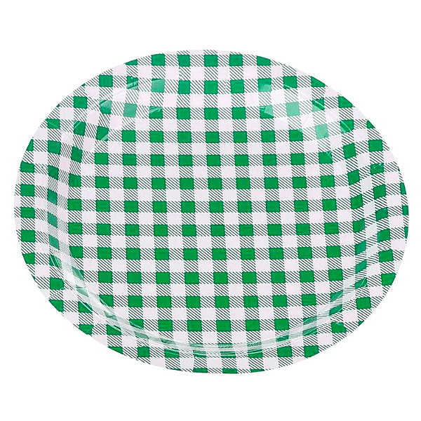 Prato de Papel Xadrez Verde 18cm - 8 Unidades