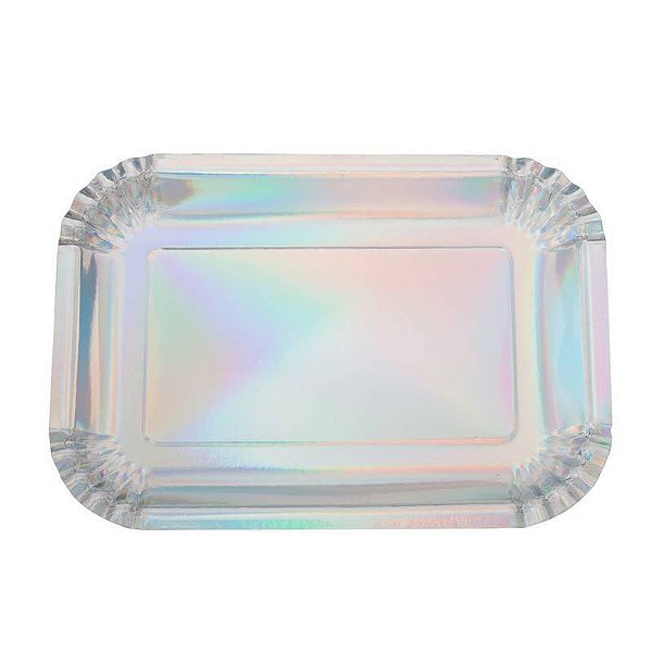Bandeja Papel Retangular Prata 27cm x 19 cm - 5 Unidades