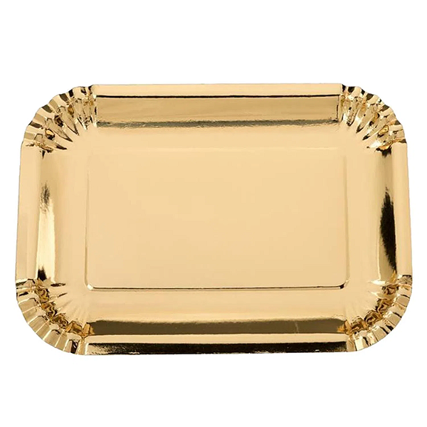 Bandeja Papel Retangular Dourada 27cm x 19 cm - 5 Unidades