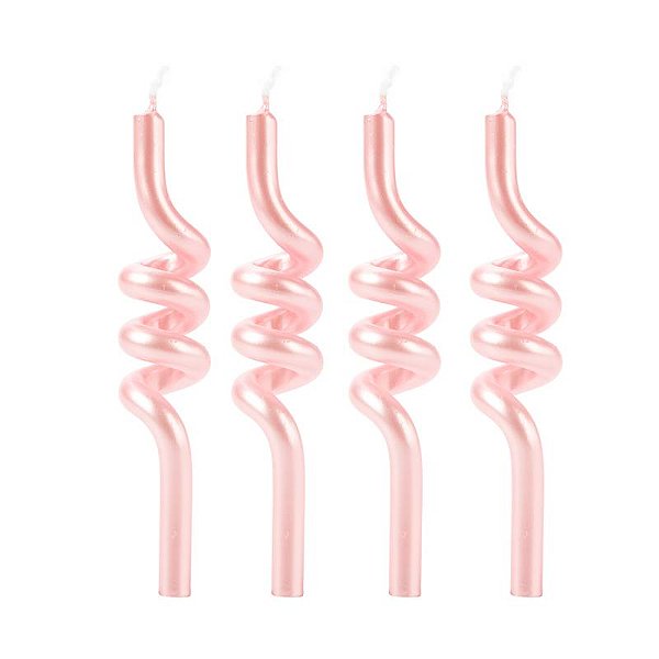 Vela de Aniversário Tubo Metalizada Rosa 8cm - 4 Unidades