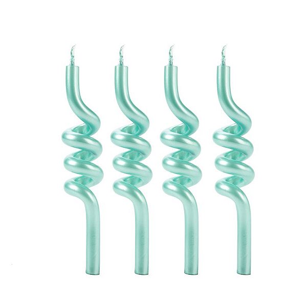 Vela de Aniversário Tubo Metalizada Verde Tifany 8cm - 4 Unidades