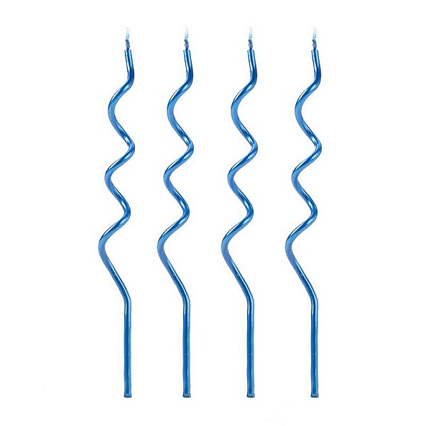 Vela Aniversário Palito Espiral Metalizada 13cm - Azul - 4 Unidades