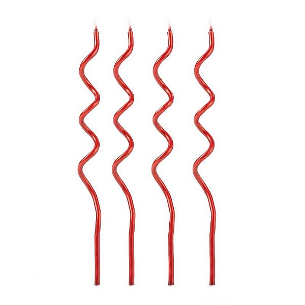 Vela Aniversário Palito Espiral Metalizada 13cm - Vermelha - 4 Unidades
