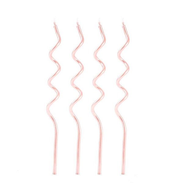 Vela Aniversário Palito Espiral Metalizada 13cm - Rosa - 4 Unidades