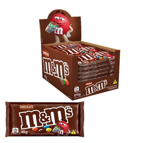 Display Confeito Chocolate M&Ms Ao Leite - Caixa Com 18 Unidades De 45g mms cada - 810g