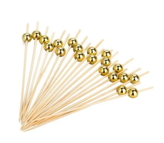 Palito de Bambu P/ Petiscos Dourado 12cm - 20 Unidades