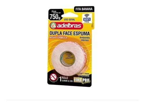 Fita Dupla Face Branca Espuma - 12mm x 2m - 1 Unidade