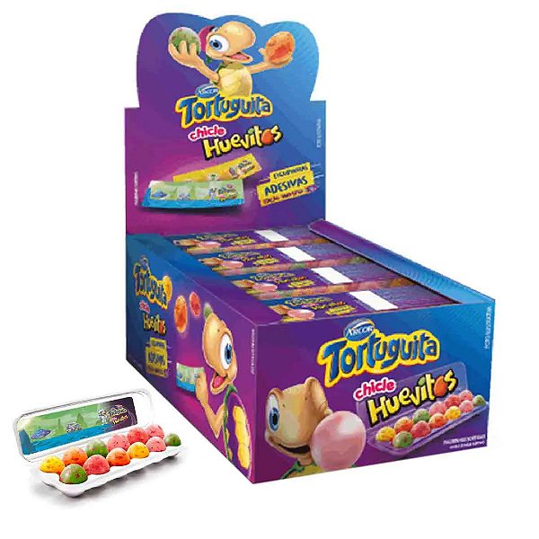 Chiclete Tortuguita Huevitos Sabor Sortidos - Caixa 300g - 12 Unidades Com Adesivo