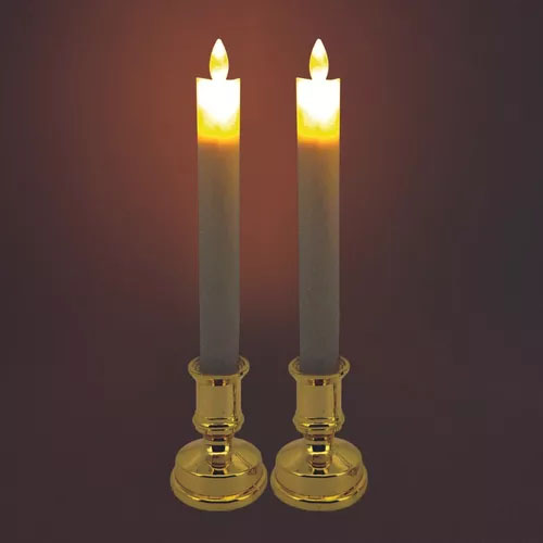 Vela Artificial Chama Viva Oscilante com Castiçal 25 cm - 2 Peças Dourada