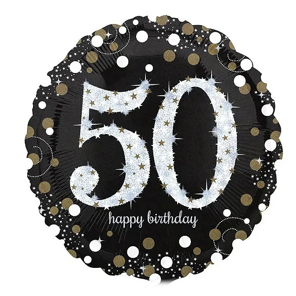 Balão Metalizado Preto 50 Anos - 18 Polegadas