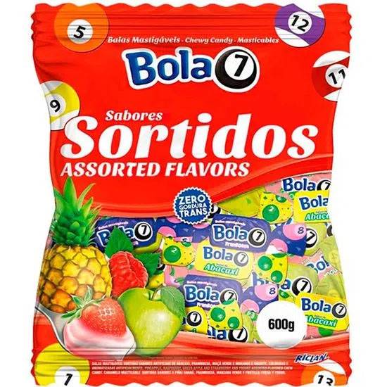Bala Mastigável Bola 7 Sortida - 500g