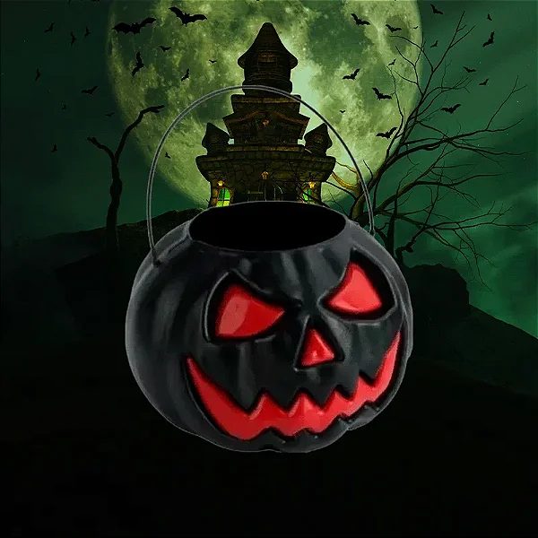 Balde Abobora Preta Para Doces Festa Halloween - 19x14cm