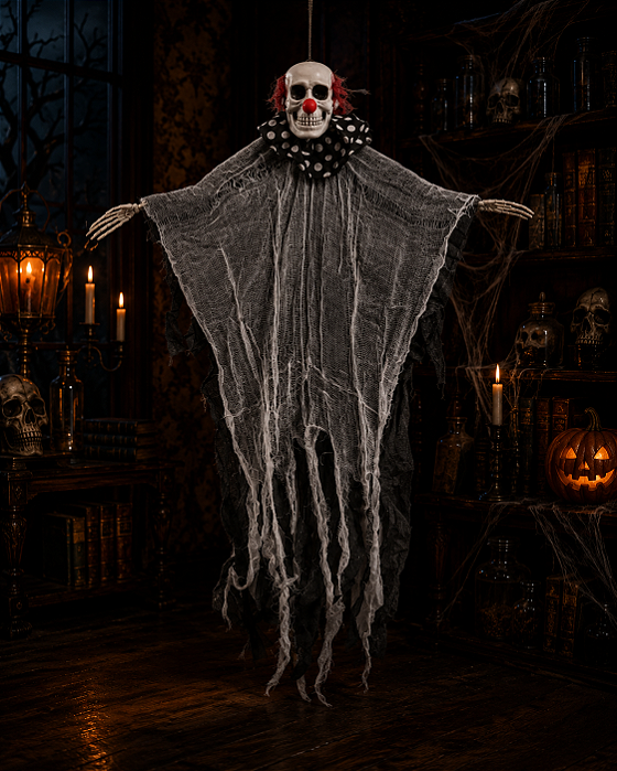 Enfeite Halloween Palhaço Fantasma 100cm – Decoração Assustadora