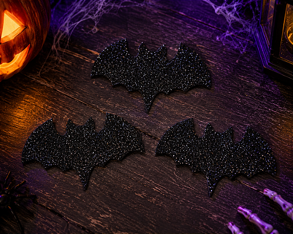 Aplique Glitter para Decoração Morcego Halloween 12 x 7cm - 3 unidades