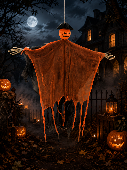 Enfeite Abóbora para Pendurar Halloween - 100cm de Altura