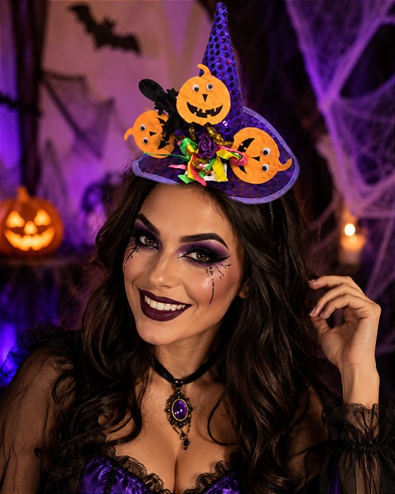 Tiara Halloween Trio de Abóboras – Cores Variadas | Acessório Divertido para Fantasia