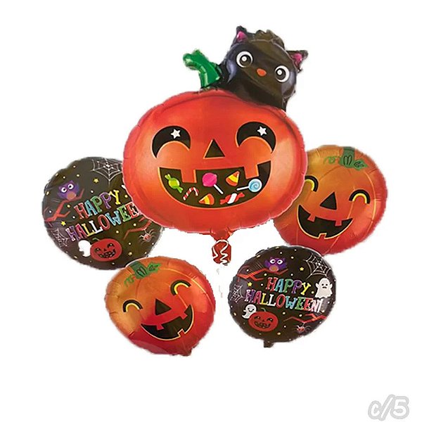 Kit Balão Metalizado Happy Halloween Abobora c/5 Peças