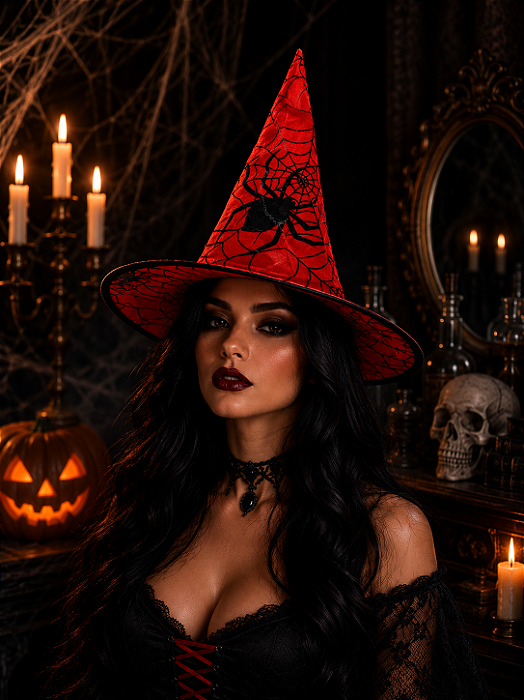 Chapéu De Aranha e Teias Vermelho Halloween