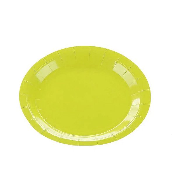 Prato de Papel Liso Verde Limao 23cm - 10 Un