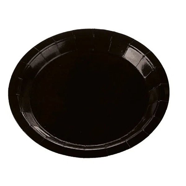 Prato de Papel Liso Preto 23cm - 10 Un