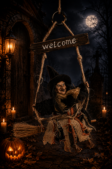 Bruxinha Welcome Halloween com Movimento /Luz e Som - 1 Unidade