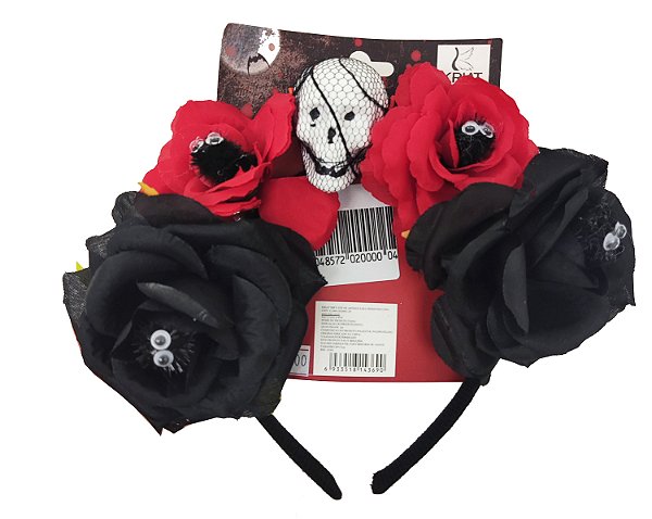 Tiara Rosas Caveira e Olhos Halloween
