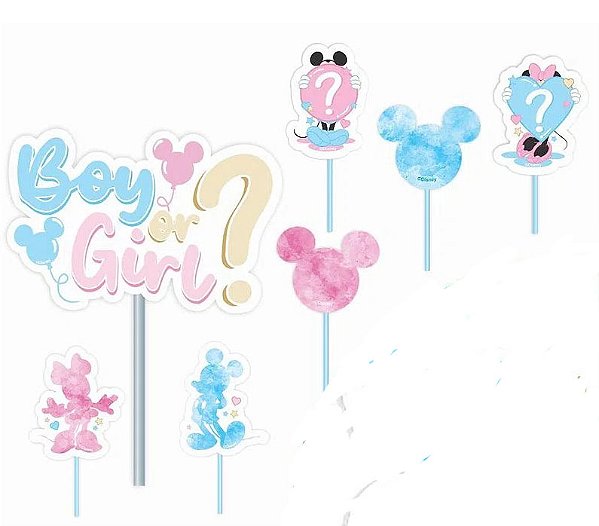 Topo de Bolo Chá Revelação Disney c/7 unid