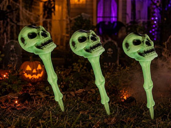 Crânio Estaca do Terror de Plástico para Jardim Halloween 38x13 cm - 1 Unidade