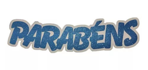 Painel Parabéns de E.V.A Glitter Branco e Azul 71x18cm