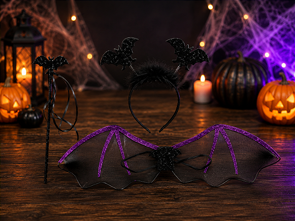 Conjunto Infantil Halloween - Asa / Tiara e Varinha