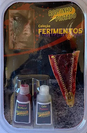 Kit Sangue Maquiagem Para Halloween - Cola / Molde de Corte Grande Ziper e Tubo de Sangue