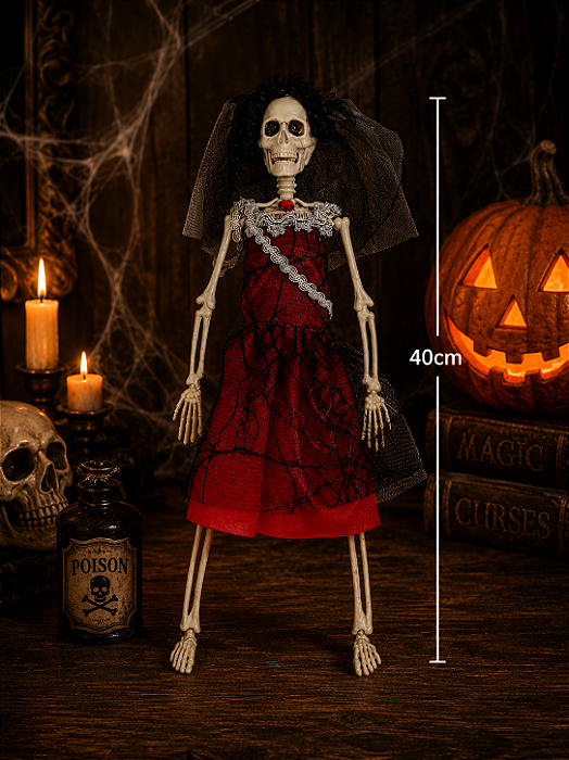 Caveira Zumbi Elegante Cadáver Esqueleto Realista Halloween - 40 cm