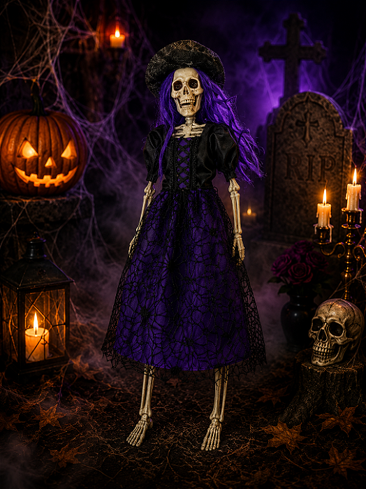Bruxa Cadáver Esqueleto Realista Halloween - 40 cm
