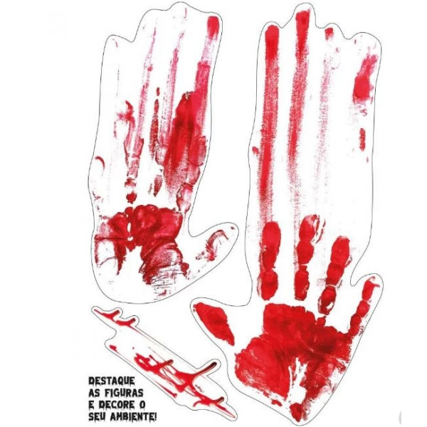 Adesivo Decorativo Grande Mãos de Sangue Halloween