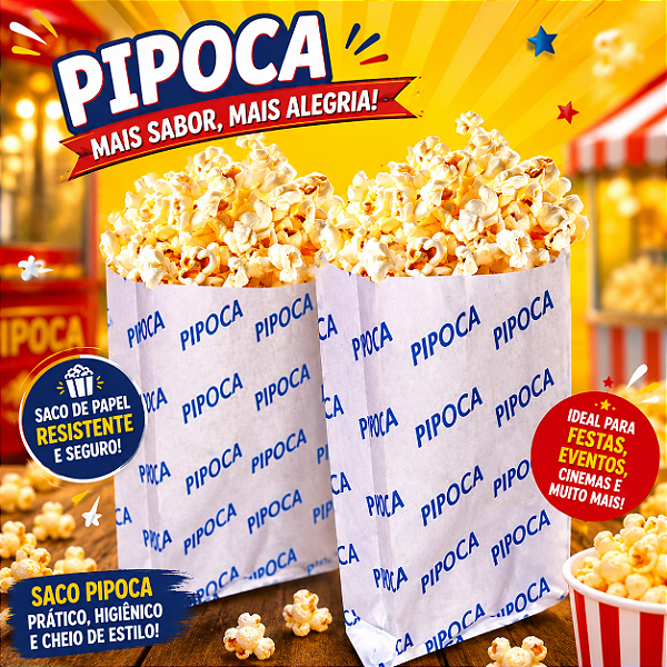 Saco Papel Pipoca 7,5X14cm - 50 Unidades