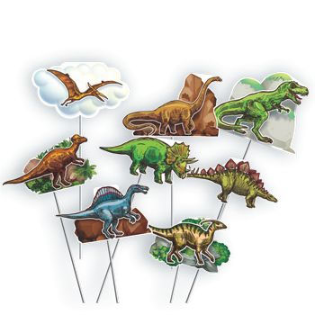 Topo de Bolo Dinossauros em Papel 23x12cm - 8 unidades