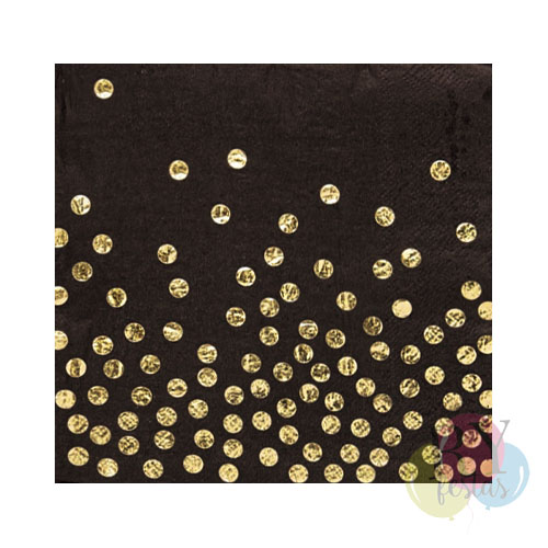 Guardanapo de papel preto e dourado 33x33cm - 20 unidades