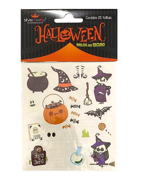 Cartela Tattoo Halloween Brilha no Escuro - 5 Cartelas