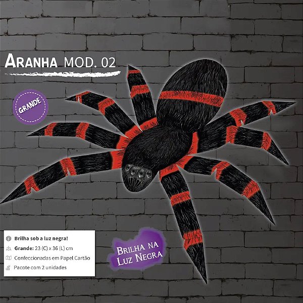 Aranha Grande Cartonado Brilha na Luz Negra Halloween 36cm - 2 Unidades
