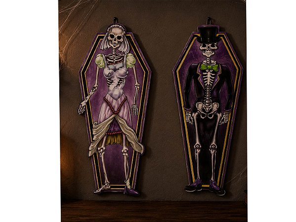 Enfeite Noivo E Noiva Halloween No Caixão 27cm x 12cm - 6 Unidades